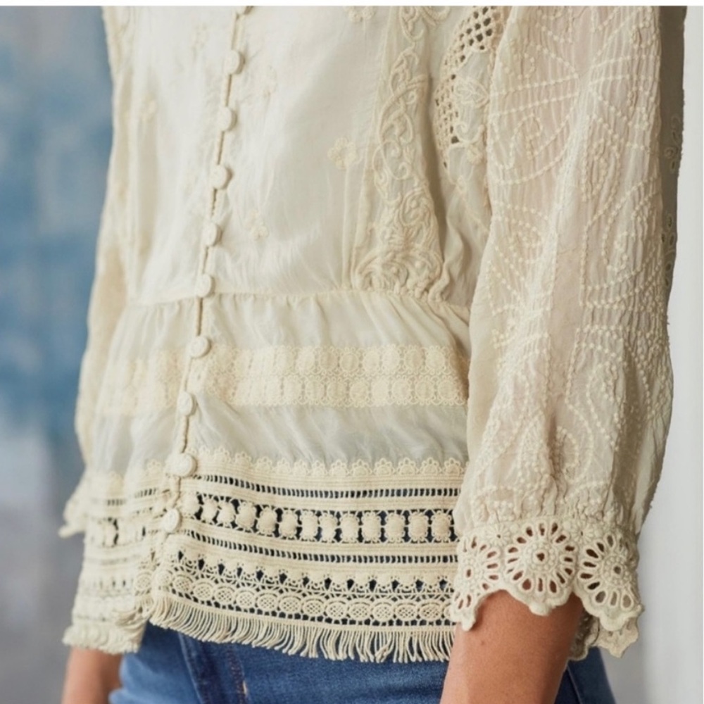 Johnny Was Cream Embroidered Button-Up Top - Picture 5 of 11